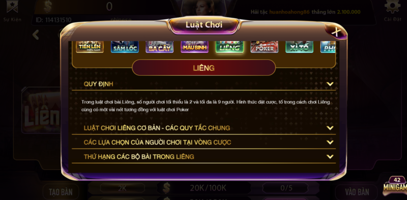 luat choi game bai lieng